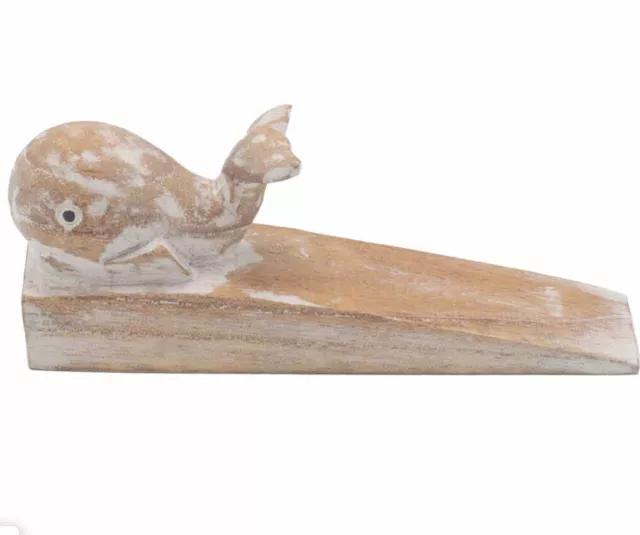 Hand Carved Unique Wooden Whale Wedge Doorstop