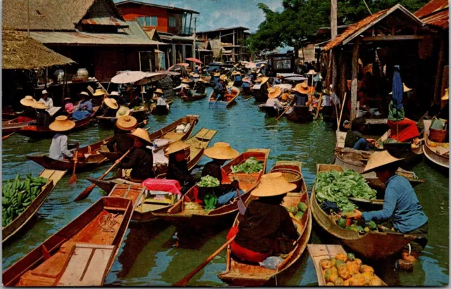 Vintage Postcard - Wat Sye -Floating Market -Bangkok Thailand