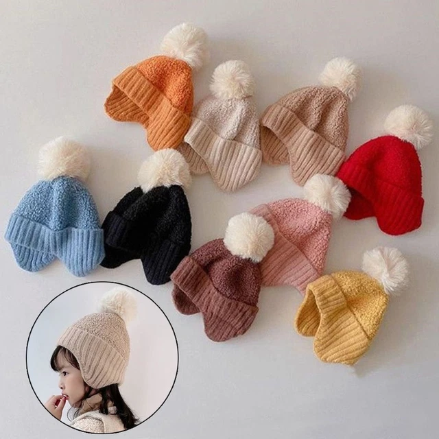 Cappello protettivo orecchie peluche bambini con pom pom pom caldo orecchio pieghevole cappello bambini