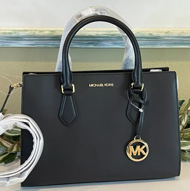 Michael Kors Sheila Medium Triple Compartment Satchel Shoulder Bag Mk Black Gold