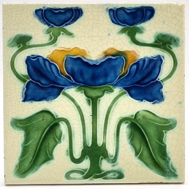 Antique Fireplace Majolica Tile By Corn Bros C1905