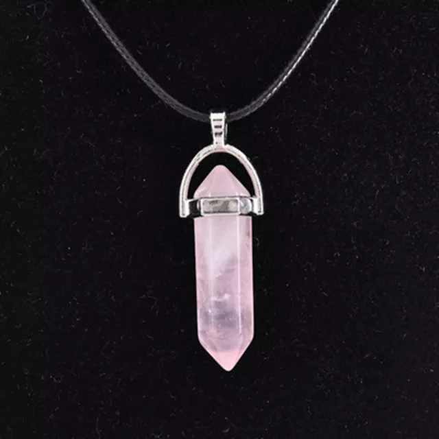 Natural Rose Quartz Crystal Hexagonal Gem Pendant  Point Necklace Chakra Healing