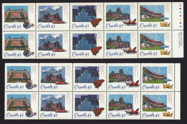 CANADIAN HOTELS = 2 BOOKLET PANES VARIETY = Canada 1993 BK160a, BK160b MNH