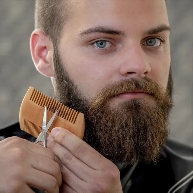 Cepillo peine artesanal para barba de madera bigote para hombre con cuero PU CaEH 3