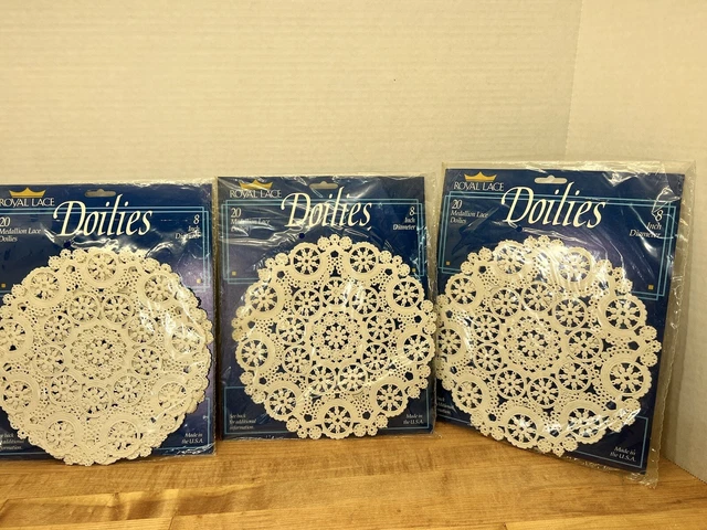 Lot of 3 NEW Pacakges of Royal Lace 20 Medallion Lace Doilies White 8 Inch