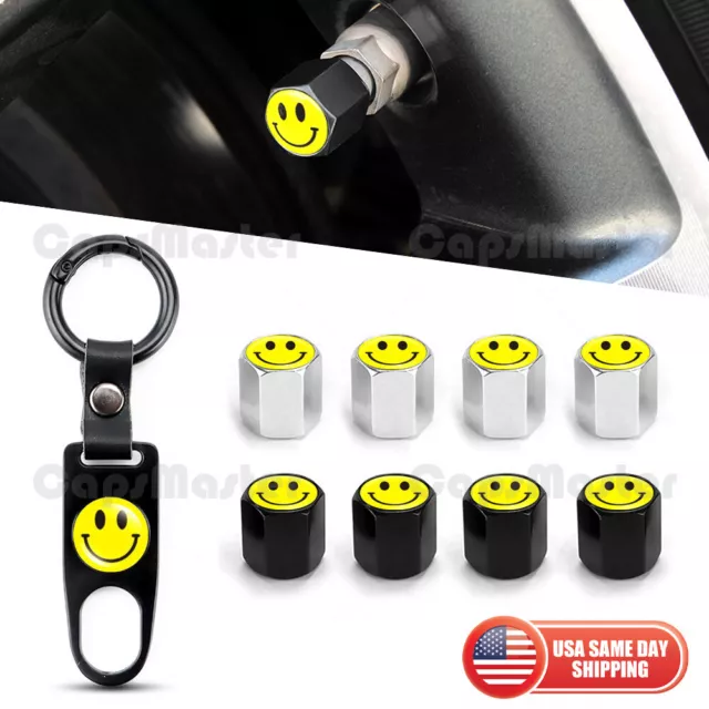 Universal Car Wheels Tire Valve Dust Stem Air Cap Keychain Happy Smile Face Logo