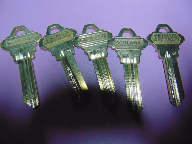 5  Keys    Primus Schlage 48- 157 - Fgp  Keys Uncut    Locksmith