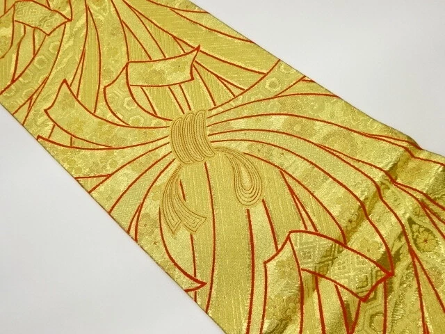 6511489: Japanese Kimono / Vintage  Fukuro Obi / Woven Noshi Pattern & Flower Ar