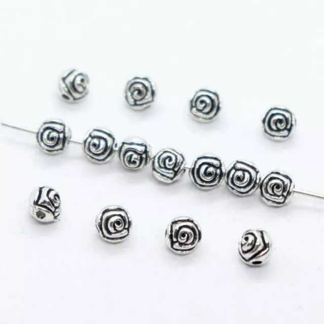 40pcs Tibetan Silver Rose Flower Round Charm Loose Spacer Beads 5mm