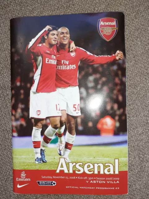 Arsenal Football Club AFC Gunners Match Day Programme v Aston Villa 15 11 2008