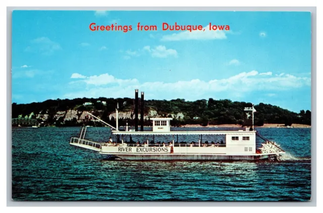 Dubuque, IA, Iowa, Greetings from, Lady M River Excursions, Chrome Postcard