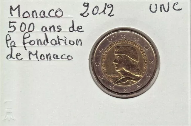 MONACO 2012, 2 Euros 500 ANS de la FONDATION de MONACO / 2 € Commémorative UNC