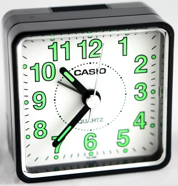 Casio TQ140-1B Travel Desk Quartz Alarm Clock Neobrite Resin Case w Battery New