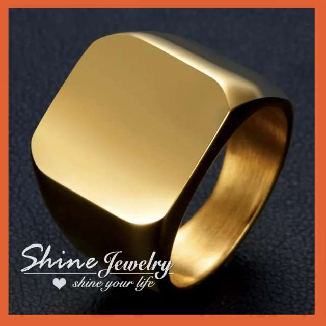 9K Gold Gf Mens Ladies Chunky Square Flat Top Biker Style Signet Wedding Ring 2