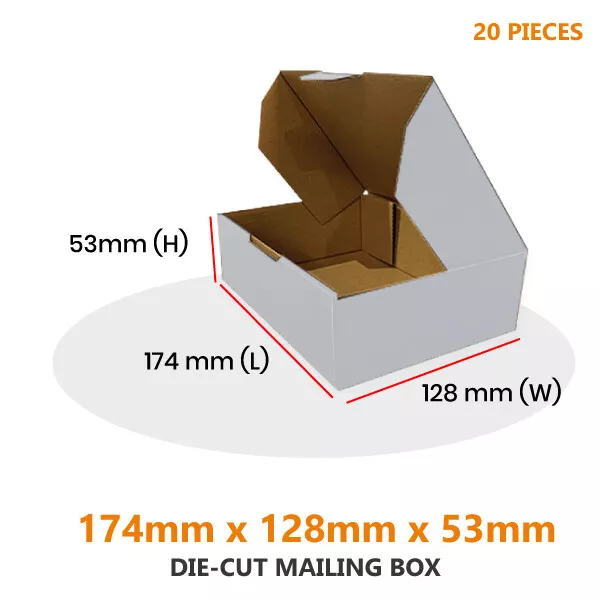 20x Die Cut Mailing Boxes 174mm x 128mm x 53mm Box For B6 Australia POST 500g