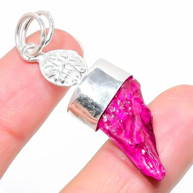 Crystal Titanium Ethnic 925 Sterling Silver Jewelry Pendant 2.09"