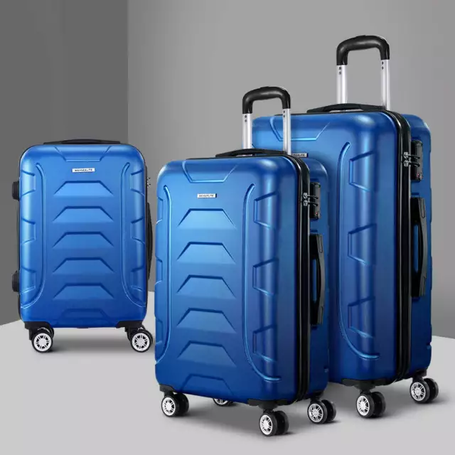 Wanderlite 3pc Luggage Trolley Travel Suitcase Set TSA Hard Shell Case Strap