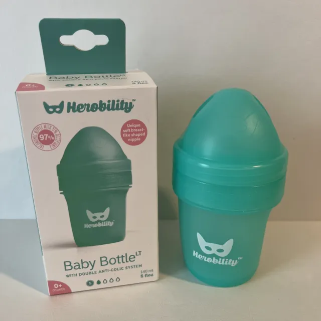 New Herobility Baby Bottle 5oz 0+ Month - Double Anti-Colic System