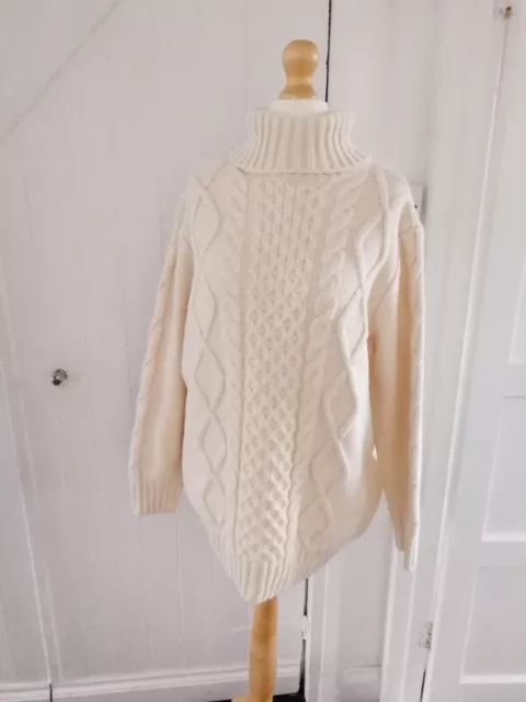 Ladies Marks And Spencer Cream Cable Knit Roll Neck Jumper Size M NWT