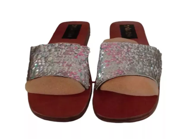 Mystique Silver Sequined Slide Sandals Size 5 Brand NEW With Out Box