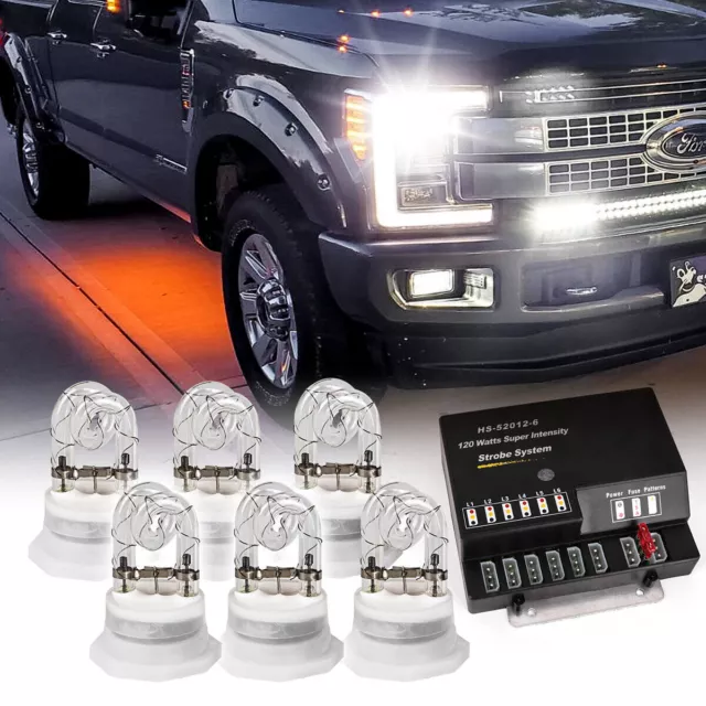 Hide-A-Way Strobe Lights Emergency Warning Hazard 6 HID Bulbs Headlight Kit 120W