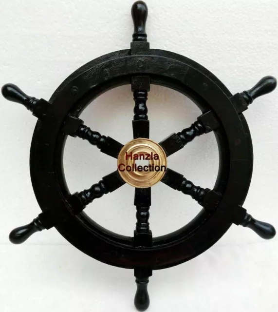 18" Brass Nautical Boat Ship Steering Pirate Captain Maritime Wooden Ships Wheel