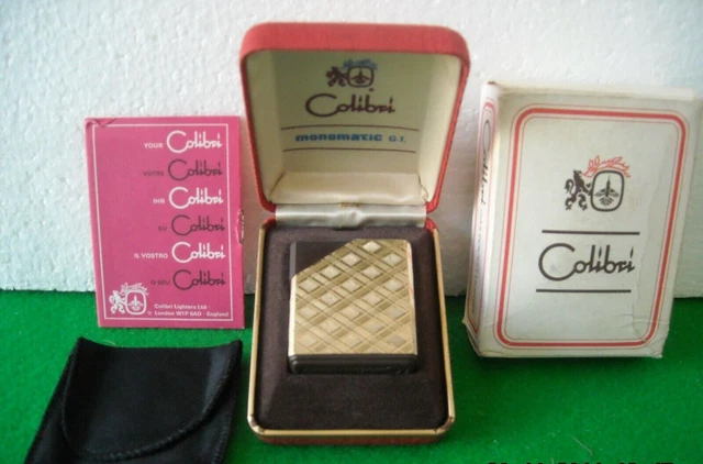 Colibri Monomatic G.t. Accendino A Gas Dorato Inciso Rombi Anni '70