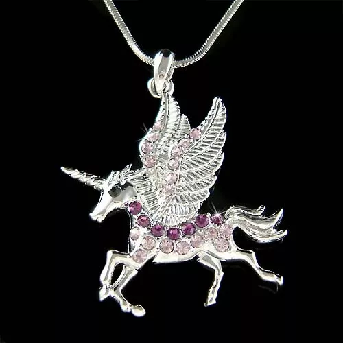 Purple Unipeg~ made with Swarovski Crystal HORSE UNICORN Fairy Necklace Jewelry