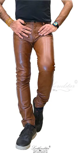 Super SkinTight super skinny Brown leather jeans fits great