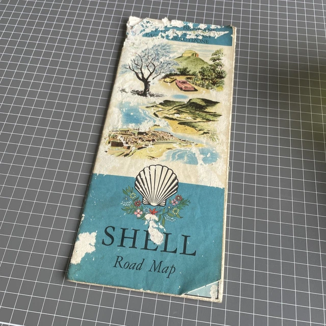 ORIGINAL RETRO VINTAGE Car Brochure Shell Road Map Mancave Garage Art ...