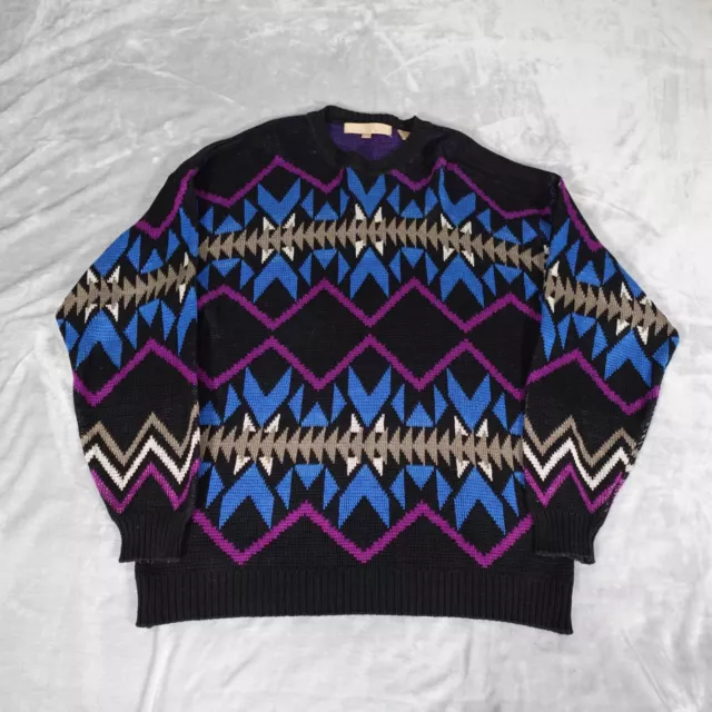 VINTAGE PERRY ELLIS Portfolio Geometric Sweater Mens L Slim Fit Hipster ...