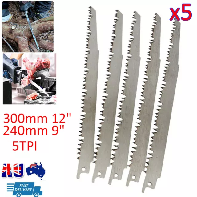 5PCS/Set 240/300mm 5TPI HCS Reciprocating Saw Blades Wood Sabre Pruning Cutting