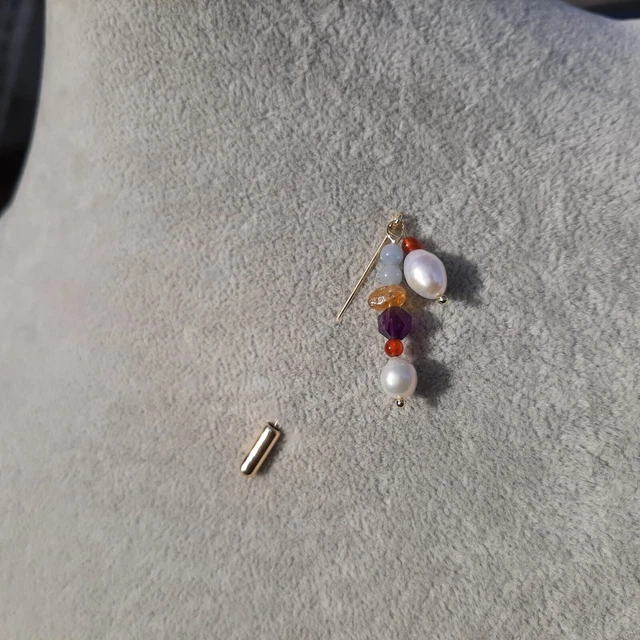 Broche épingle En Pierre Précieuse Avec Perle Améthyste Calcédoine - Plaqué Or - Neuve étiquetée