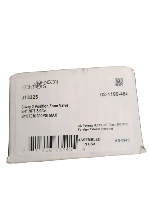 Johnson Controls JT3325, 3-Way On/Off, 2 Position Zone Valve, 3/4" NPT.