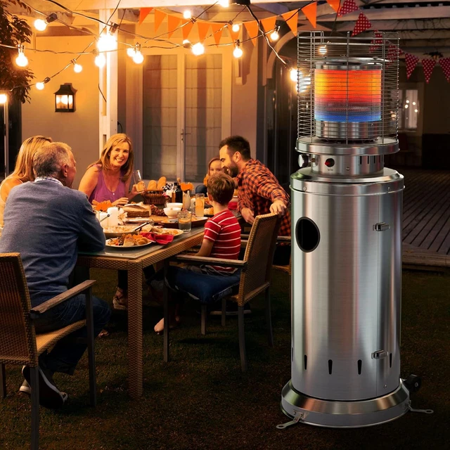 Edelstahl Heizstrahler Gas Heizpilz Ø46x125cm |6,5 kW Terrassenheizer mit Rollen