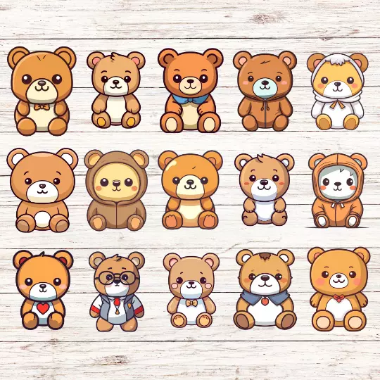 15-Pack Kawaii Teddy Bear Stickers - Cute Bear Decals for Scrapbooking, Planners