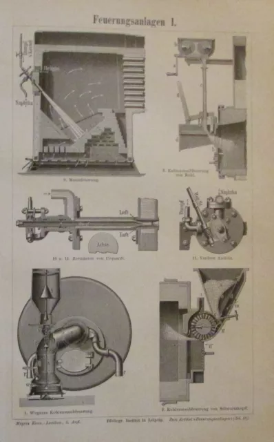 FEUERUNGSANLAGEN I. II. - Alter Druck 1898 Technik Antique Print