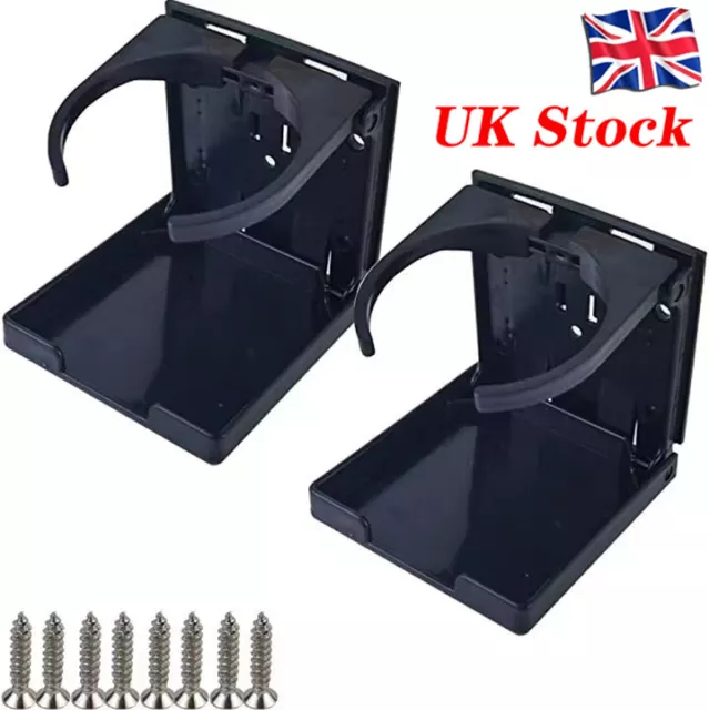 2Pcs For Car Truck Boat Caravan VAN Home Black Folding Drink Cup Holder Mount UK