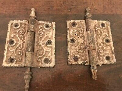 Antique Victorian cast iron steeple tip butt hinges , one pair