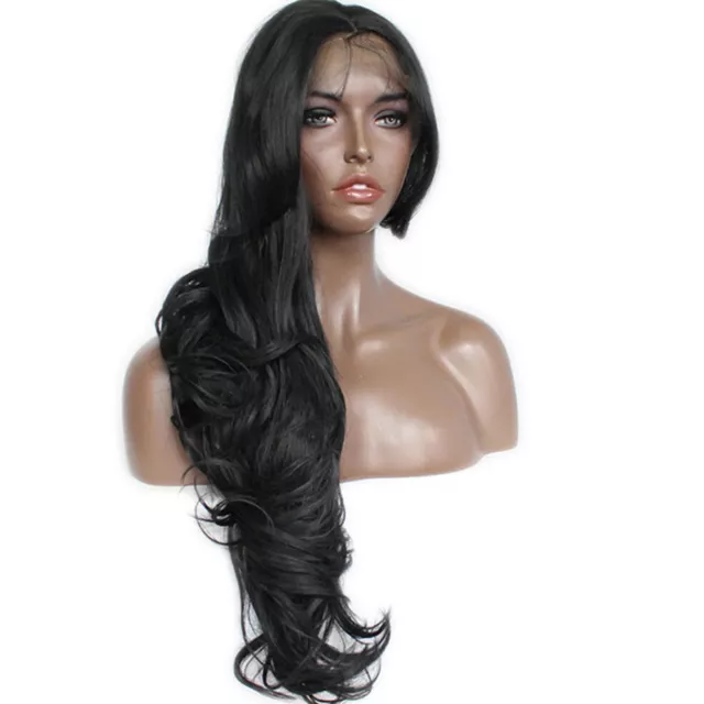 Women's Black Synthetic Lace Front Wig Long Hair Body Wavy Glueless Full Wigs 2