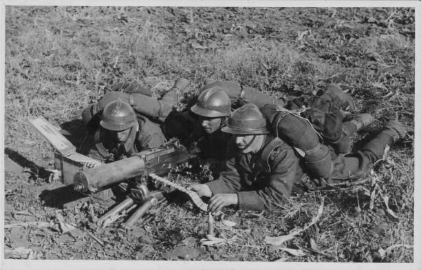 Machine Crew ROMANIAN MACHINE GUN crew undertaking maneuvers during World War T Old ...