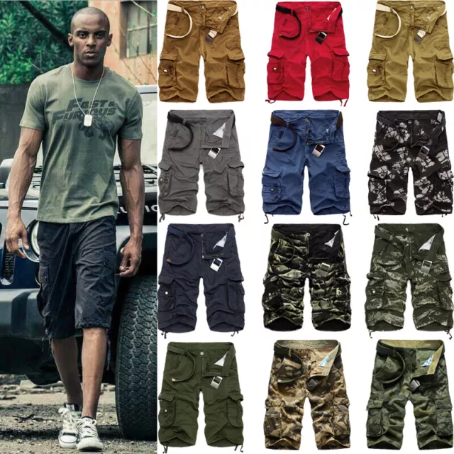 Mens Cargo Camouflage Summer Shorts Work Military Combat Camo Army Half Pants