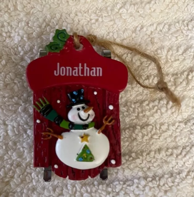 Ganz Sled Christmas Ornament Red Sleigh Snowman Personalized-JONATHAN