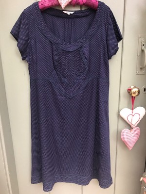White Stuff navy cotton midi dress with small white & blue spots size 16 VGC