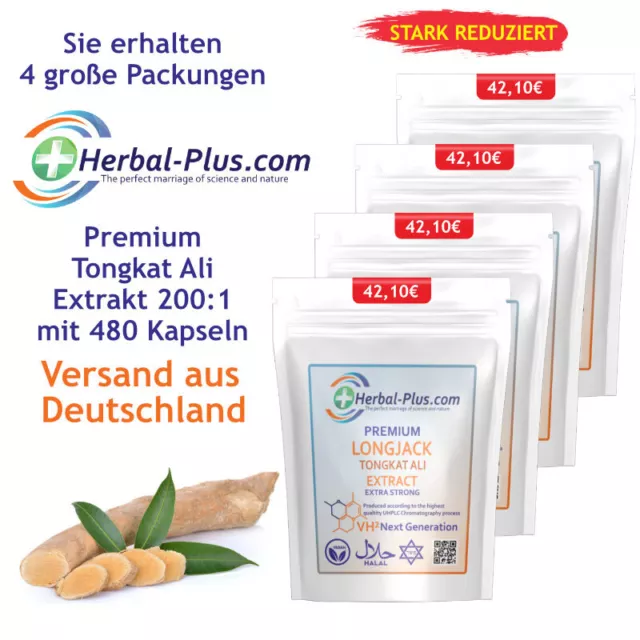 Long Jack TongkaAli - Herbal-Plus - 480 Kapseln - 200:1 Extrakt - hochdosiert