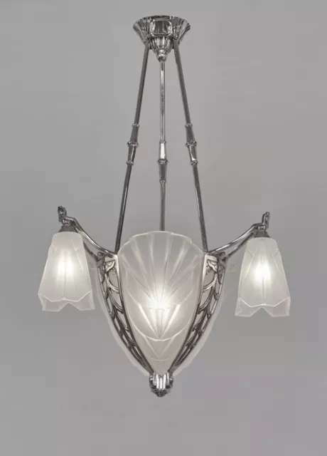 DEGUÉ & JAMAIN : FRENCH 1930 ART DECO CHANDELIER  ....... lamp muller era France