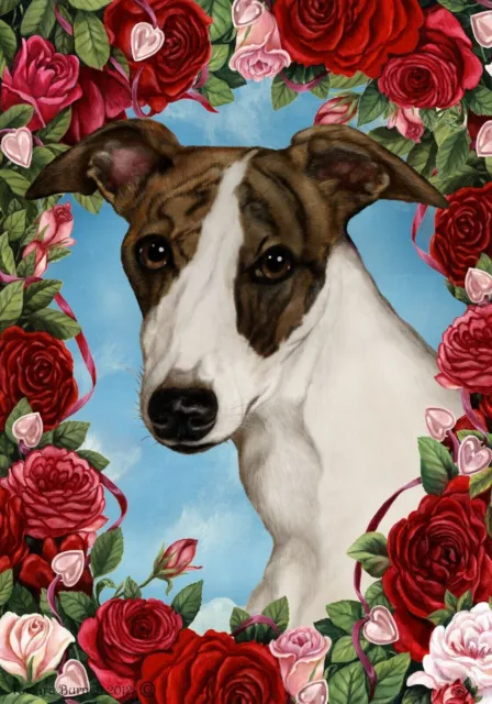 Roses House Flag - Brindle and White Whippet