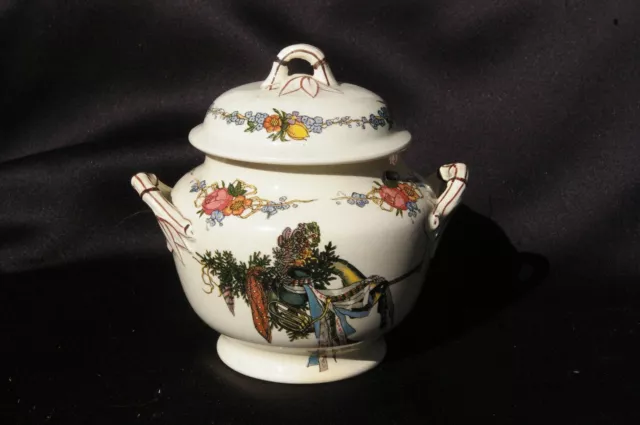 Sucrier en Faïence de Sarreguemines modèle Obernai H.Loux Anses Bambou