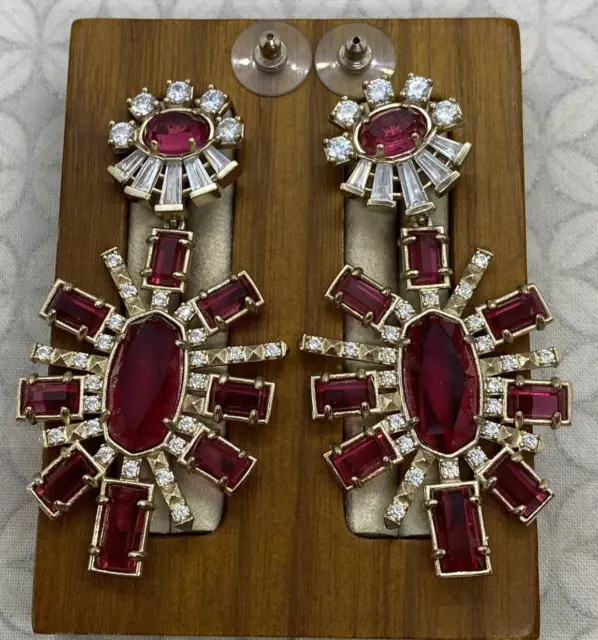 KENDRA SCOTT GLENDA Statement Earrings In Berry Glass Gold Tone red 95.00 PicClick