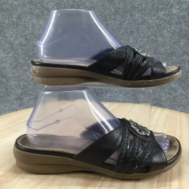Yuu Sandals Womens 8.5 M Maudrey Casual Slip On Flats Slide Black Faux Leather